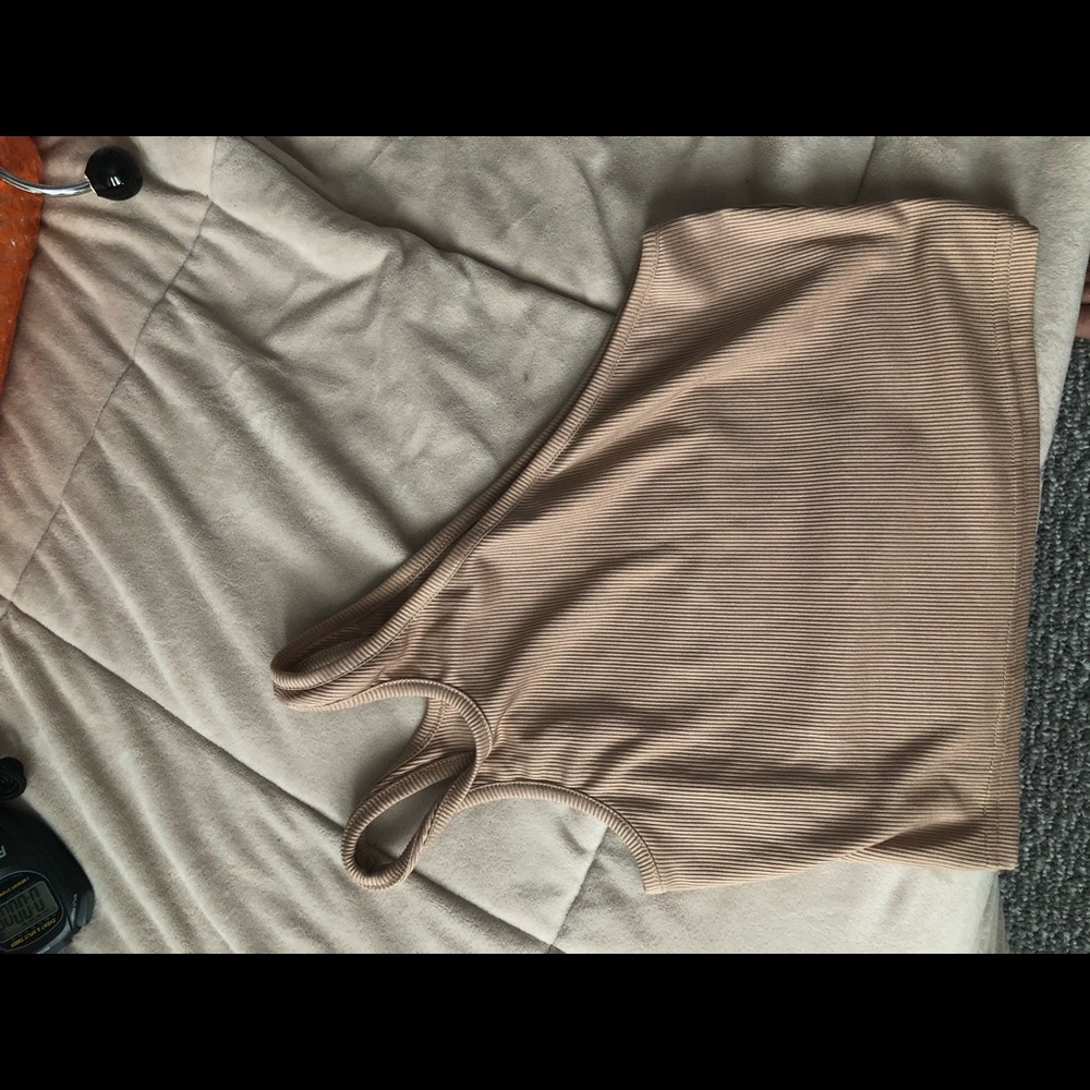 Tan, one shoulder crop top